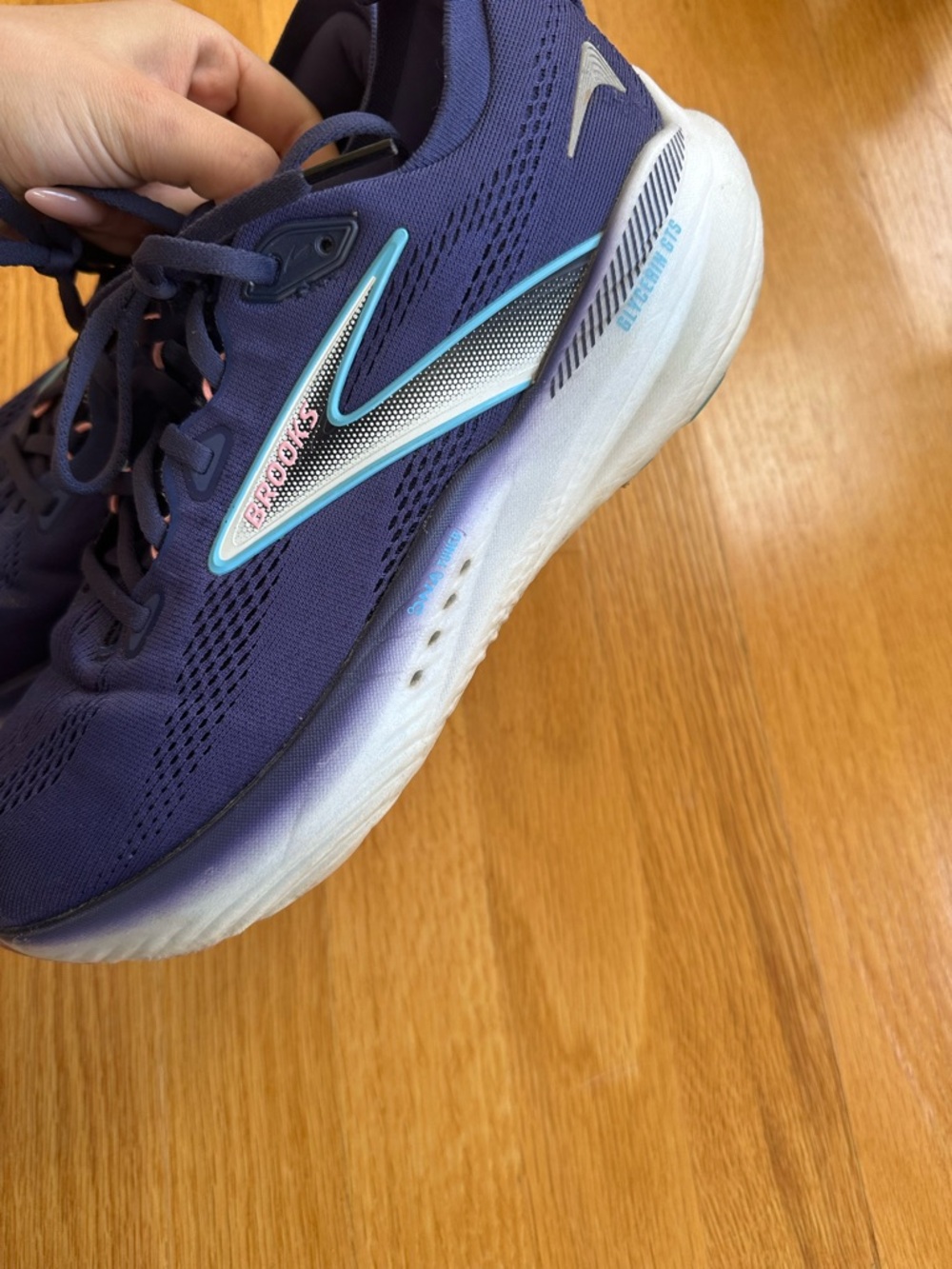 Nike Purple Running Shoes with Aqua Swoosh - Picture 3 of 6